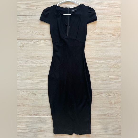 ASOS Black Sexy Midi Pencil Skirt Dress with Plunging Neckline Size 0 - Picture 2 of 6